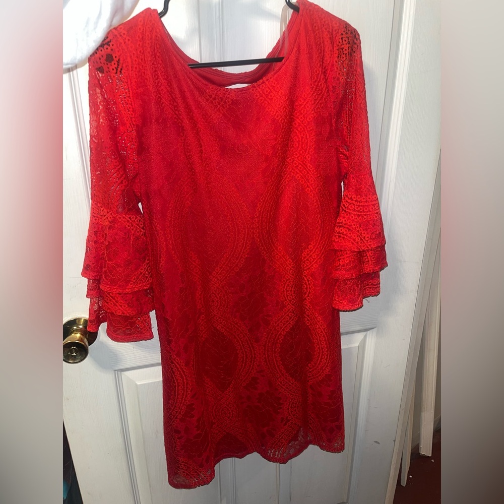 Red Lace Long Sleev Mini Dress